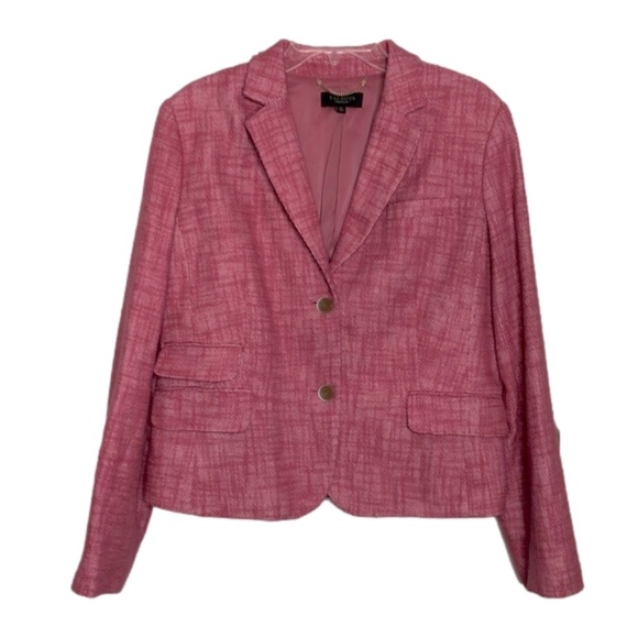 Talbots Jackets & Blazers - NEW - TALBOTS Cotton/Linen Barbie Pink & White Tweed Button Front Blazer Size 14